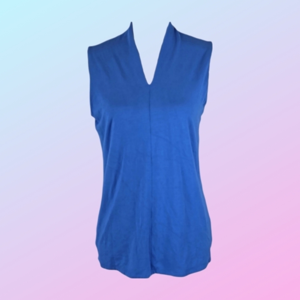 Minimalist Double Layer Blue Sleeveless Top Sleeveless Dopamine Tee, M